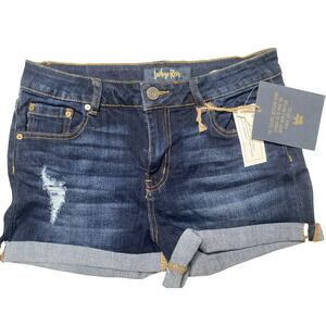 Indigo Rein Womens Junior's Size 11 NEW Mid-Rise Jean Shorts Blue Distressed